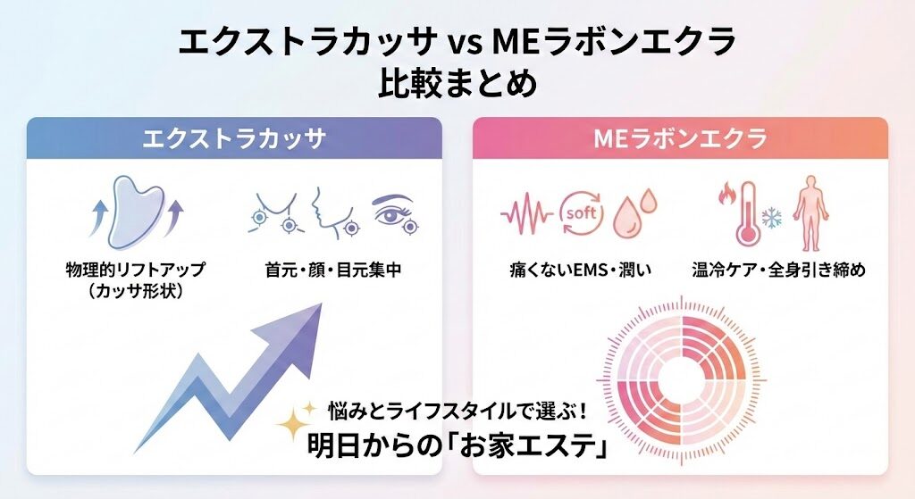 【まとめ】エクストラカッサとMEラボンエクラの違いを比較!あなたにはどっちがおすすめ?