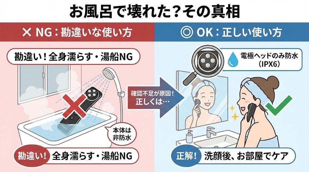 「お風呂で使ったら壊れた」という口コミの真相