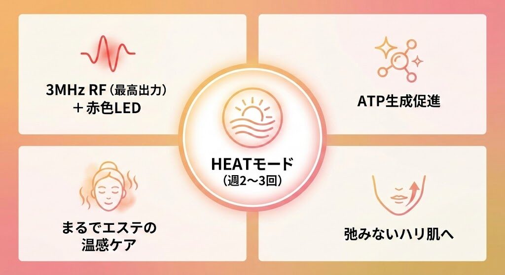 【週2〜3回】最高出力3MHz RF搭載のスペシャルケア「HEATモード」