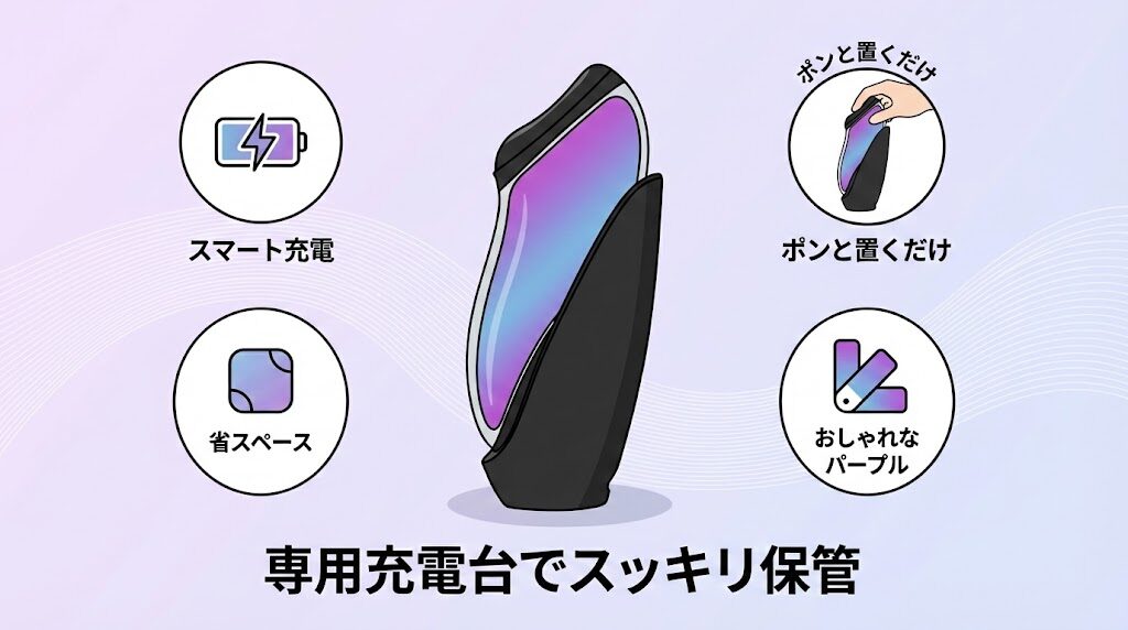 4-3. 立てて置ける「充電台」付属で保管がスマート